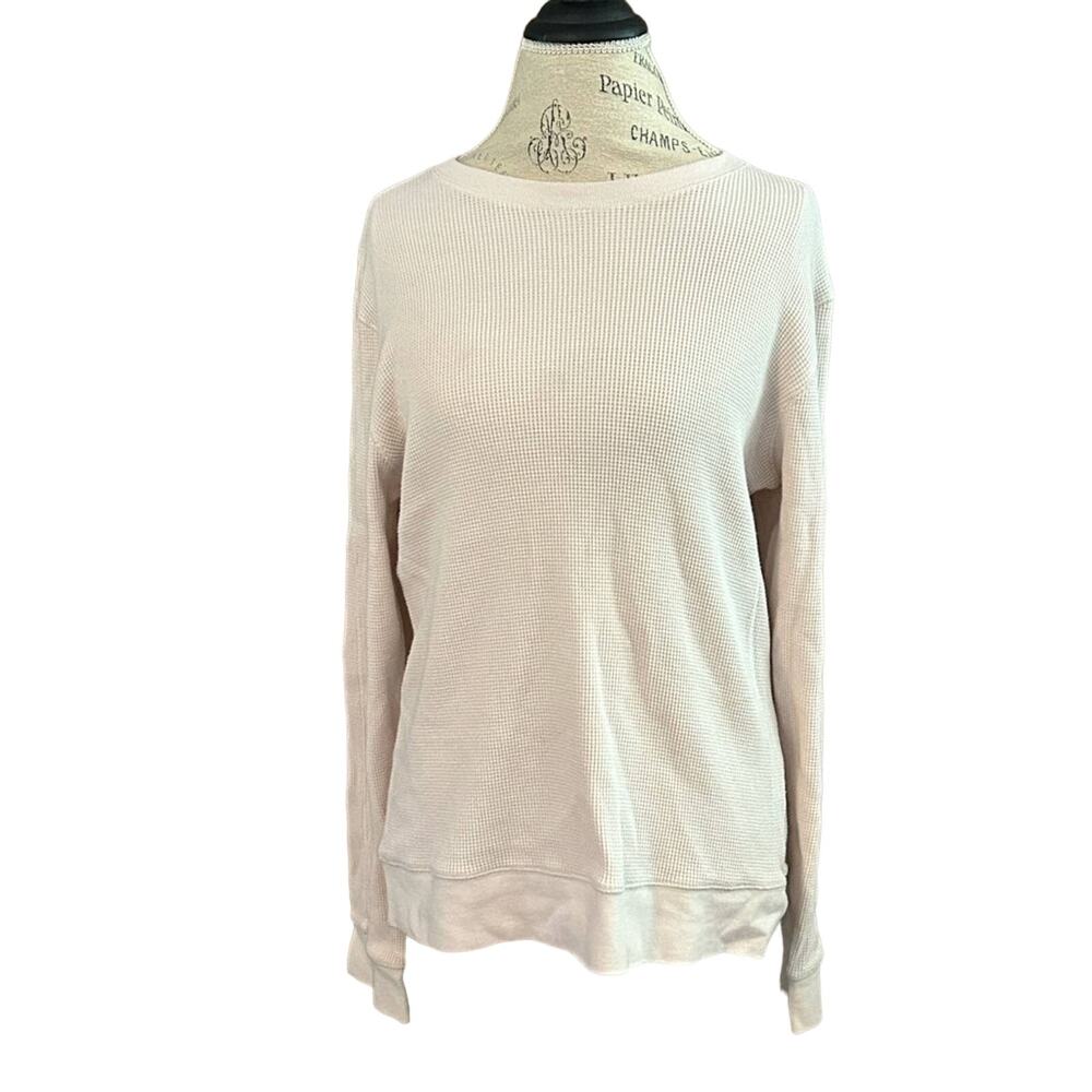 Everlane cream beige waffled long sleeve sweater sz M